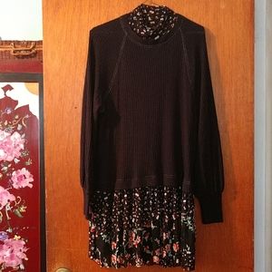 Free people black floral long sleeve tunic